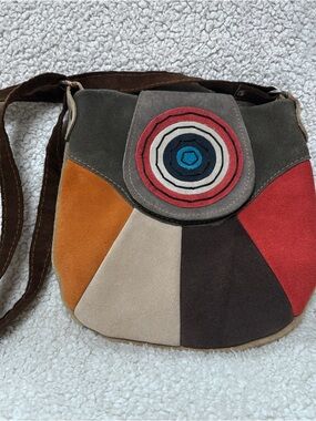 Cute Patchwork Suede Shoulder Bag in Multicolor,  concentric circles - Boho Chic